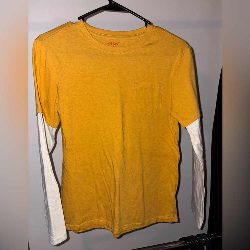 Cat & Jack Men's Mustard and White Long Sleeve Tee
